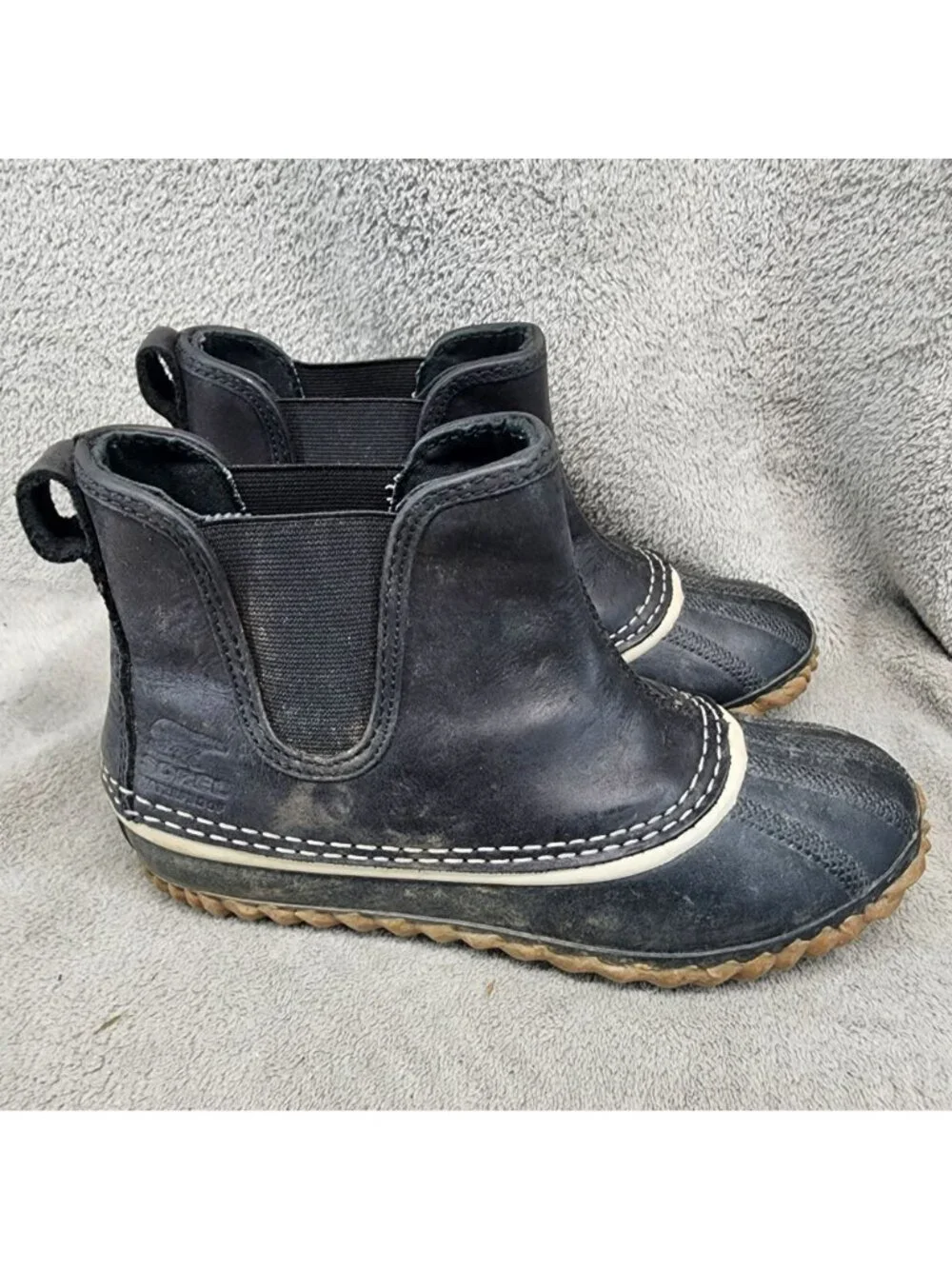 Sorel Shoes Womens Size 6 Out N About Black Leather Chelsea Duck Boots *Read*